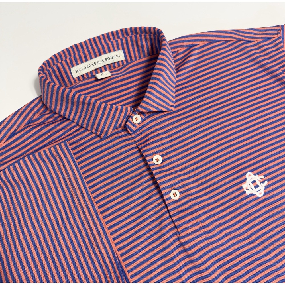 Holderness & Bourne Men's Polo Shirt Performance Golf Size XL Striped Stretch